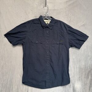 Volcom Shirt Mens Large Blue Western Short Sleeve Snap Front Cotton Casual